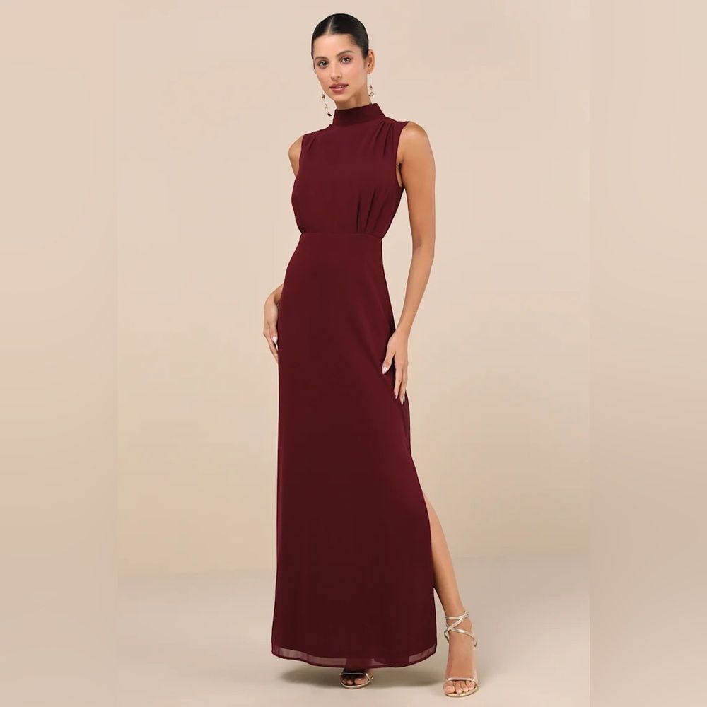 Lulus Classic Elegance Plum Chiffon Sleeveless Mock Neck Maxi Dress